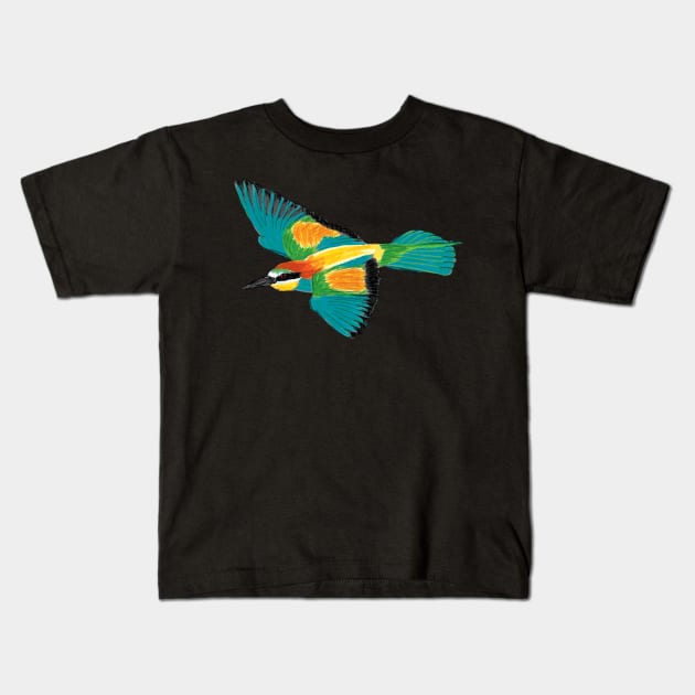 Nice Artwork showing an European Bee-Eater in Flight I Kids T-Shirt by JDHegemann